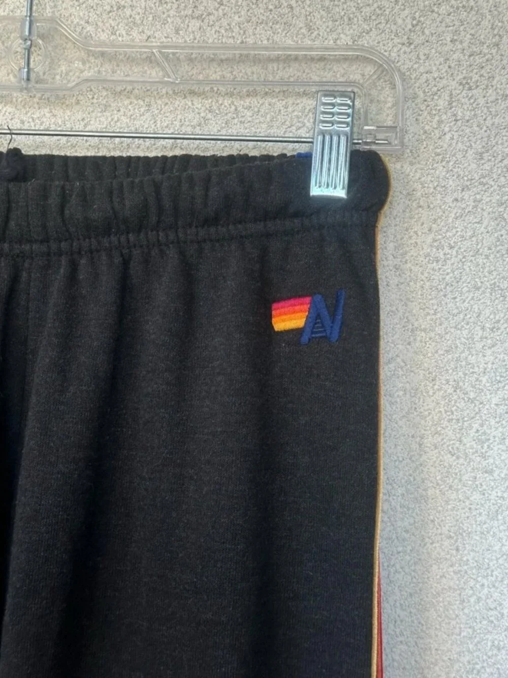 Aviator Nation Charcoal Velvet Rainbow Stripe Jogger Sweatpants, Size M, USA - Picture 2 of 6